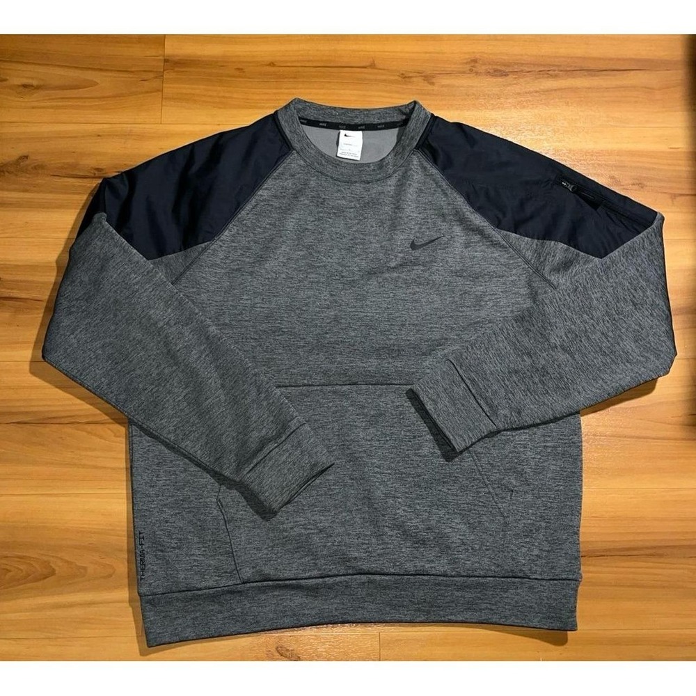 Mens Nike Therma-FIT Hybrid Zipper Front Pocket Crewneck Pullover Sweatshirt